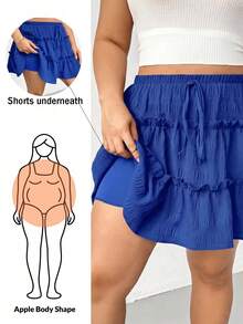 Shapeblank Falda de verano casual de talla grande con unicolor y bajo con volantes - azul real - Ver 7