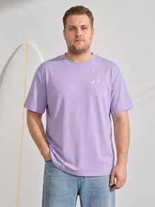 VeloEdit Plus Size Men's Casual Mountain Print T-Shirt, Summer Purple Street Wear - Pink - View 4