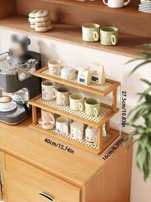 1PC 3 Tier Bamboo Kitchen Organizer Rack Multifunctional Cup Mug Utensil Bottle Holder Shelf Countertop Storage Stand Drip Tray Breathable Moisture Proof 2 Styles For Dining Room Coffee Bar Desk Living Room Storage Shelf - Multicolor - View 15