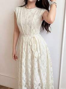 Feyla 女款夏季優雅純色蕾絲洋裝 - 杏色 - 查看 6