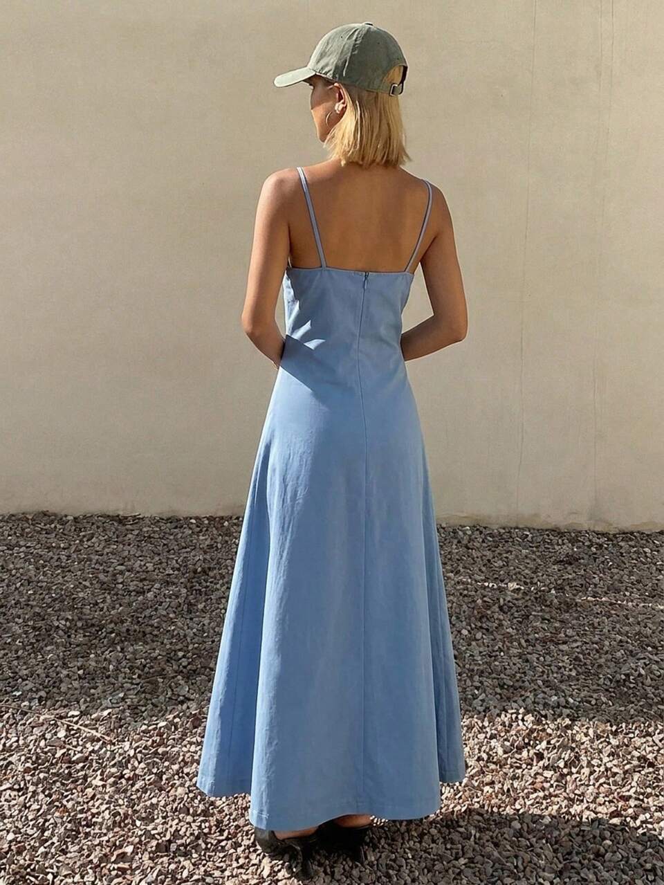 Solid Color Spaghetti Strap Sleeveless Waist-Cinching Long Dress Women's Loungewear Dress Pajamas