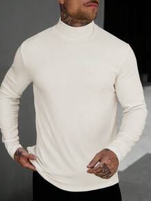 Manfinity CasualCool 男士高領長袖T恤，羅紋紋理面料，柔軟舒適親膚材質，適合初秋外穿，也可作為內搭，修身剪裁，百搭百搭風格，米色男士長袖T恤，休閒舒適百搭，適合外出、街拍、居家、旅行、度假、日常穿著等 - 杏色 - 查看 7