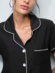 Softvol 2pcs Women Summer Sleepwear Set - Short Sleeve Top & Shorts, Casual Loose Comfy Basic Home & Casual Wear - Black - View 5