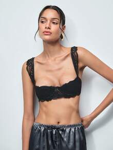 Softvol 1 pieza Bralette con encaje y decoración de lazo - Negro - Ver 5
