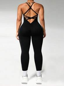 Velisys Velisys 2 Potong Set Jumpsuit Olahraga Wanita Ukuran Besar - Hitam - View 2
