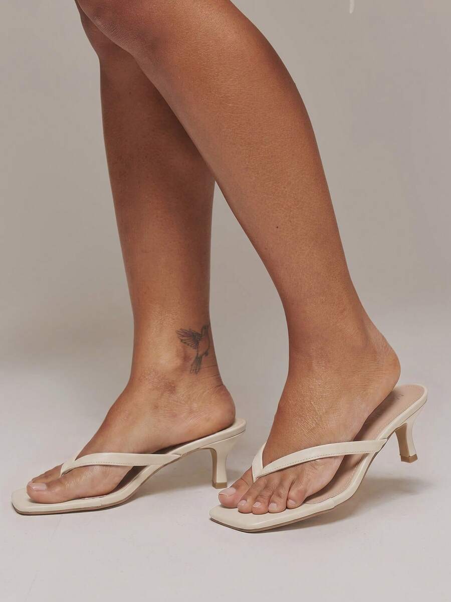 MUSERA Sandalia de tacón bajo tipo kitten linda divertida y femenina para el verano - Blanco roto - Ver 1