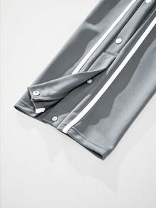Manfinity Homme Loose Men Contrast Tape Button Side Drawstring Waist Sweatpants - Light Grey - View 5