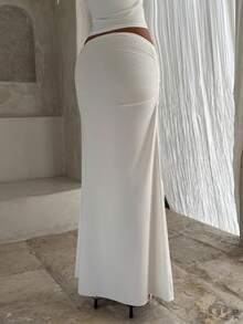 Opulessa Casual Vacation Solid Color Knit Women's Skirt - White - View 3