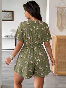 Vionelle Plus Size Floral Print Casual Versatile Romper For Spring And Summer - Olive Green - View 2