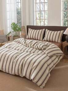 Cirelle 3pcs Retro Striped Duvet Cover Set, Polyester Bedding Set With 1 Duvet Cover And 2 Pillowcases, Soft Breathable Brown Stripes Comforter Cover For Bedroom Decor (No Insert) - Multicolor - View 3