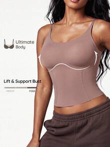 SHAPORA 1pc Solid Color Seamless Camisole For Women - Mocha Brown - View 1