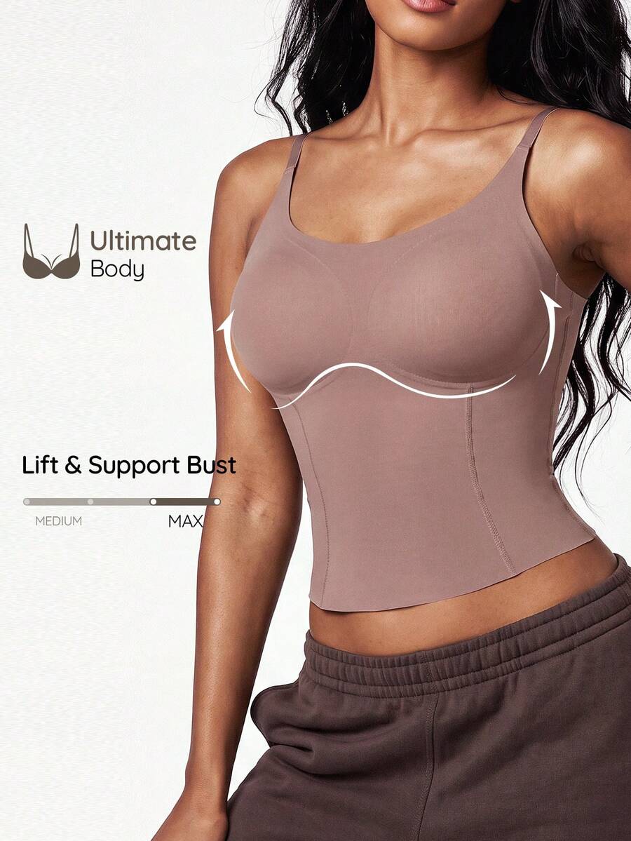 SHAPORA 1pc Solid Color Seamless Camisole For Women - Mocha Brown - View 1