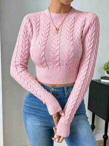 SHEIN Raffinéa Suéter corto de unicolor versátil y casual - Rosa - Ver 5