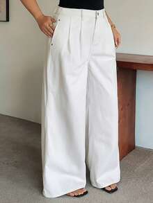 Dazy Plus Autumn New Loose Casual White Wide Leg Versatile Fun Commute Long Denim Jeans - White - View 6