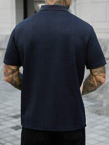 EGENSIO 男士拼色休閒通勤短袖 Polo 衫 - 藏蓝色 - 查看 2