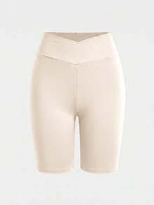 SHEIN Tween Girl Casual Basic Sports Slim Fit Wide Knitted Solid Color High Elasticity Leggings Pants 3pcs Set Apricot - Apricot - View 6