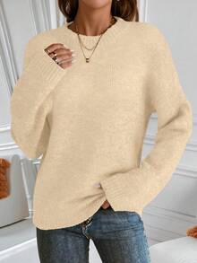 SHEIN PariChic Sweater Wanita Abu-abu Leher Bulat Tebal Premium Terbaru yang Telah Ditingkatkan - Aprikot - View 8