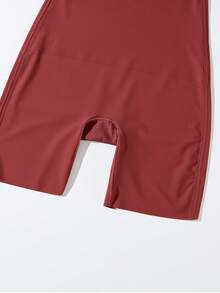 SHEIN 女款純色細肩帶塑形連身短褲，1件裝 - 酒紅色 - 查看 8