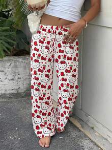 CovetEZ HELLO KITTY AND FRIENDS | SHEIN 女士休闲低腰直筒裤，女士夏季服装 - 彩色 - 查看 3