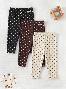 女嬰波點休閒百搭日常穿著長褲 3件/套 - 彩色 - 查看 5