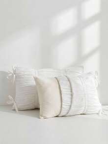 Veyra Day 1PC Polyester Pillowcase, Korean Style Ruffled Bow Decor, Invisible Zipper, Breathable Soft Cushion Cover, No Pillow Insert, Home Dorm Bedding Decor - White - View 5