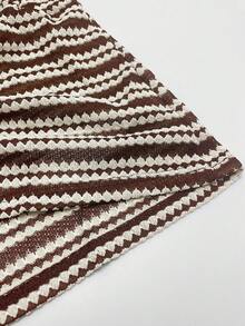 Lazeform Conjunto de ropa de estar en casa cómodo & de moda con rayas, cuello redondo y manga corta - Marrón - Ver 8