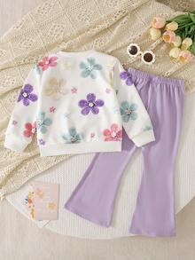 SHEIN Elladie kids 2件組少女極簡時尚粉色蝴蝶結黑色上衣與粉色長褲運動衫套裝 - 彩色 - 查看 2