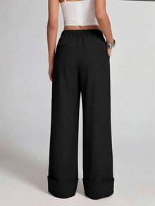 SHEIN LUNE Plus Size Casual Versatile Commute Wide Leg Pants Fall - Black - View 2