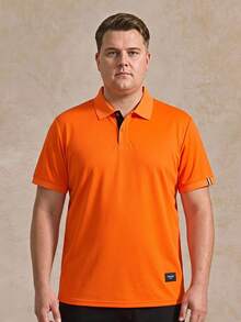 Courvante Tennis Plus Size Men's Letter Printed Casual Short Sleeve Polo Shirt - Orange - View 1