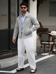 Manfinity CasualCool 男士灰色成熟休閒風，居家通勤舒適穿著，日常夾克外套 - 灰色 - 查看 3