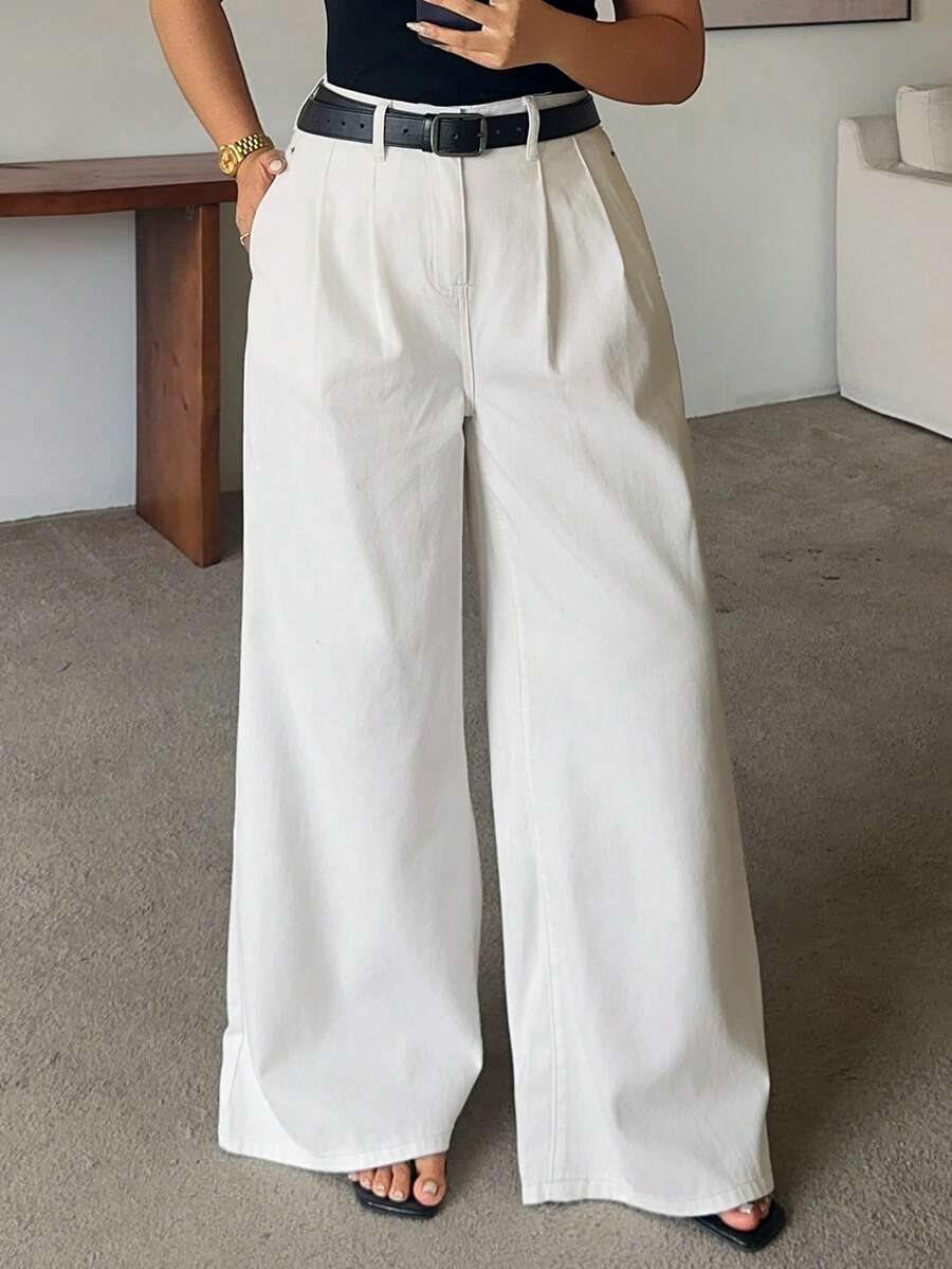 Dazy Plus Autumn New Loose Casual White Wide Leg Versatile Fun Commute Long Denim Jeans - White - View 1