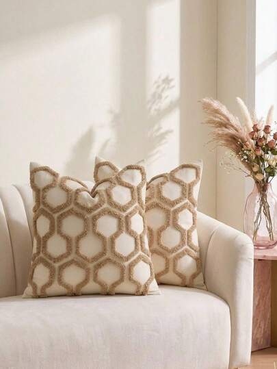 Cirelle 1pc/2pcs Modern Boho Tufted Throw Pillow Cover, Geometric Honeycomb Decorative Pillowcase, Textured Accent Cushion Case For Couch Sofa Bedroom Living Room (No Insert)