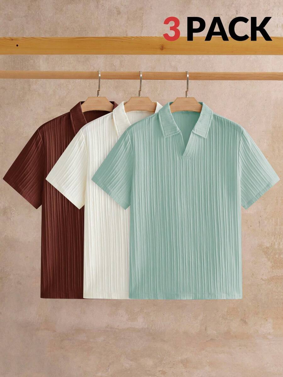HIMLAND 男士素色休閒通勤短袖 Polo 衫 3 件組 - 彩色 - 查看 1