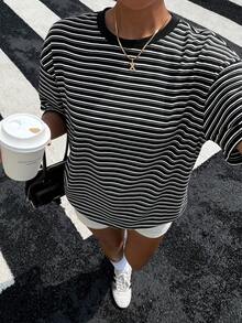 Muchica Women's Versatile Striped Colorblock Round Neck T-Shirt For Daily Wear - Black - View 4