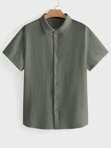 EASEVO Camisa de manga corta de unicolor para hombre de talla grande con cuello y tapeta de botones - Verde - Ver 2