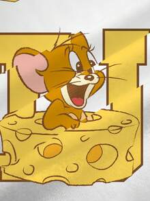 TOM & JERRY X SHEIN 大尺碼女款圓領字母卡通印花休閒日常夏季T恤 - 白色 - 查看 6