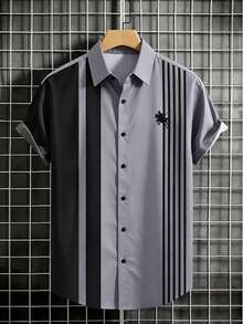 Manfinity Homme Camisa casual de verano con bloques de color y patchwork para hombre - Multicolor - Ver 2