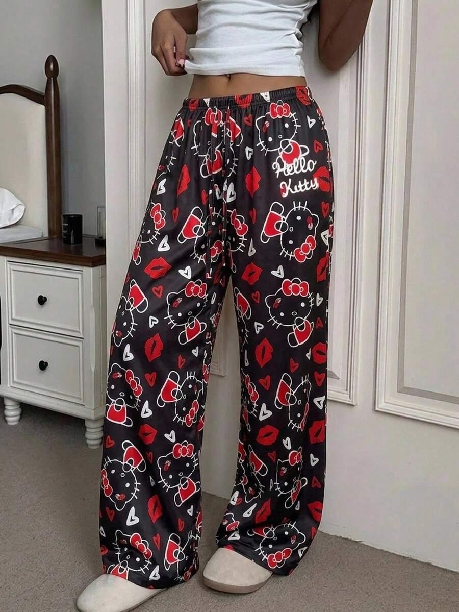 CovetEZ HELLO KITTY AND FRIENDS | SHEIN 女款休閒低腰直筒長褲,街頭風,適合日常通勤,秋冬/夏季,聖誕節 - 彩色 - 查看 1