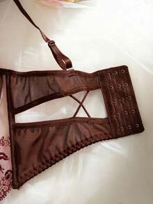 SHEIN Sexy Sheer Embroidered 2-Piece Set - Brown - View 4