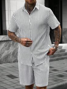 Manfinity CasualCool 男士條紋短袖襯衫套裝 - 彩色 - 查看 5