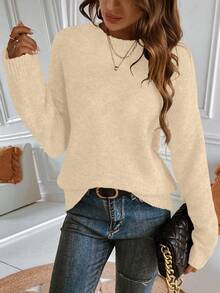 SHEIN PariChic Sweater Wanita Abu-abu Leher Bulat Tebal Premium Terbaru yang Telah Ditingkatkan - Aprikot - View 5