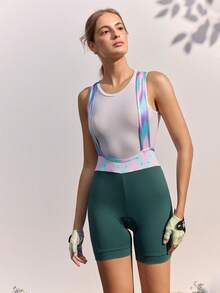 In My Nature Women's Colorblock Patchwork Sleeveless One-Piece Cycling Shorts With Open Back & Gradient Straps, All Season - Multicolor - View 4
