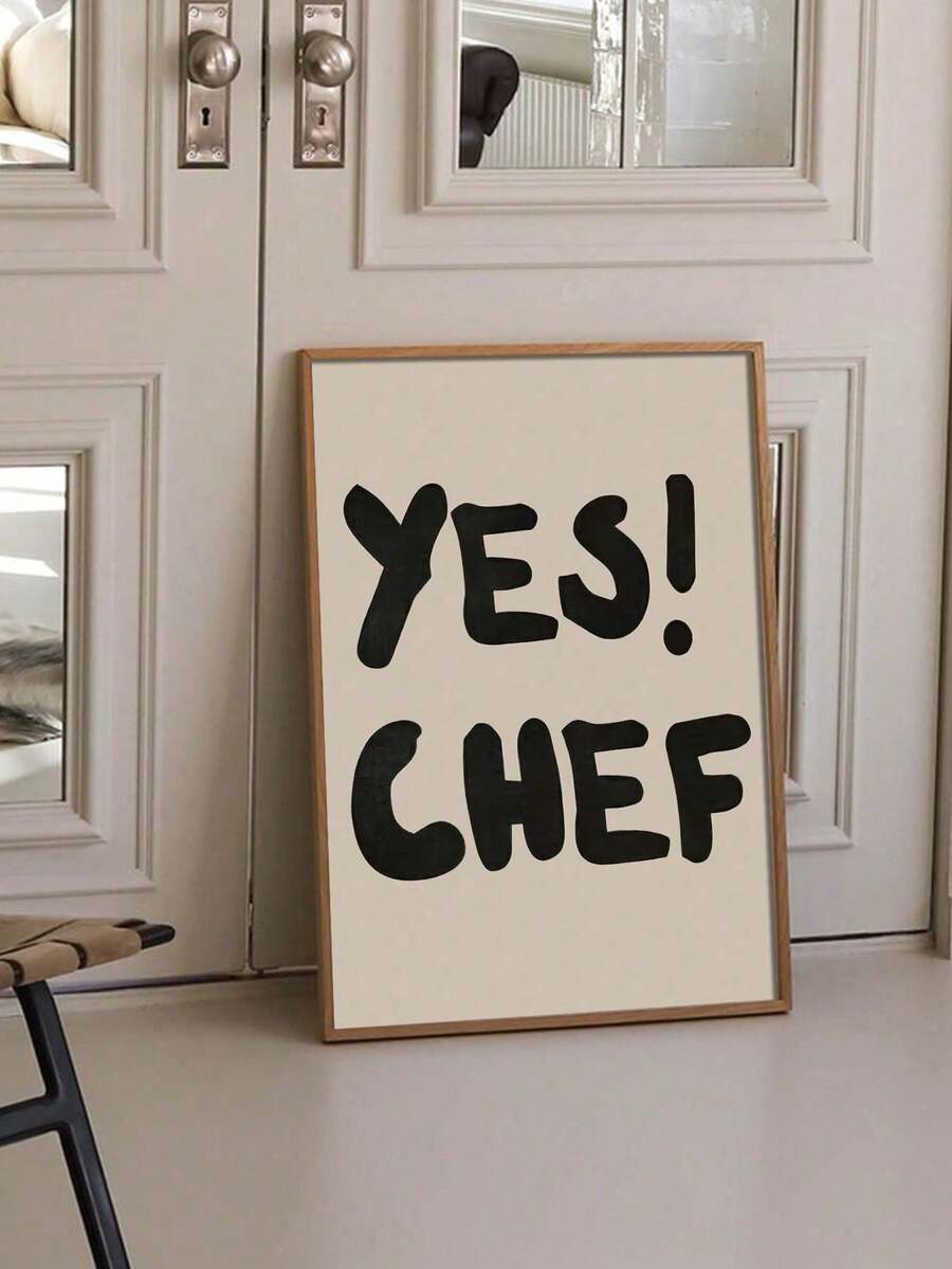 1PC Yes Chef Canvas Print Poster, Minimalist Wall Art For Kitchen Decor, Modern Cooking Phrase Decoration Holiday & Birthday Gift, Office Decoration Arranged Artwork Optional Frame ,Wall Art With Frame - English - View 1
