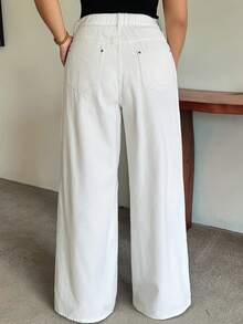 Dazy Plus Autumn New Loose Casual White Wide Leg Versatile Fun Commute Long Denim Jeans - White - View 5