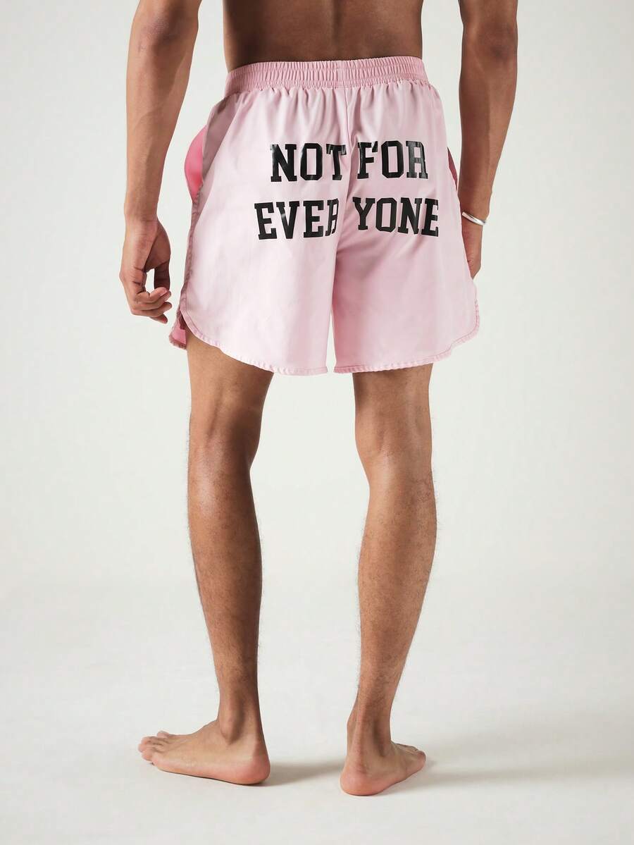 SUMWON 印有「Not For Everyone」口號背印彈性腰夏季海灘度假泳褲短褲 - 粉色 - 查看 1