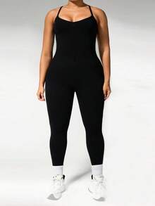 Velisys Velisys 2 Potong Set Jumpsuit Olahraga Wanita Ukuran Besar - Hitam - View 6