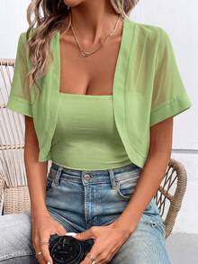 SHEIN LUNE Women's Solid Color Short Cut Jacket In Fall/Winter - Green - View 3