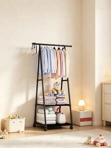 1pc Improves Space, Multifunctional, Floor Standing Coat Rack, Wardrobe Rack With Wheels, Movable, Stable, Fashionable, Easy To Disassemble And Install, Portable, Suitable For Living Room, Bedroom, Entrance, Office, Home - Multicolor - View 5