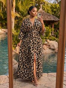 SHEIN Lady CURVE 大尺碼豹紋休閒度假洋裝 - 彩色 - 查看 3