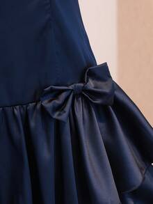 Tween Girls Back To School Semi-Formal Navy Blue Slvless Rnd Neck Hi Waist Layered Ruffle Bow Dress Sixth Form,Graduation,Party - Navy Blue - View 3